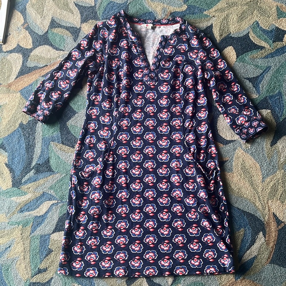 Boden Navy and Red Floral Midi Dress